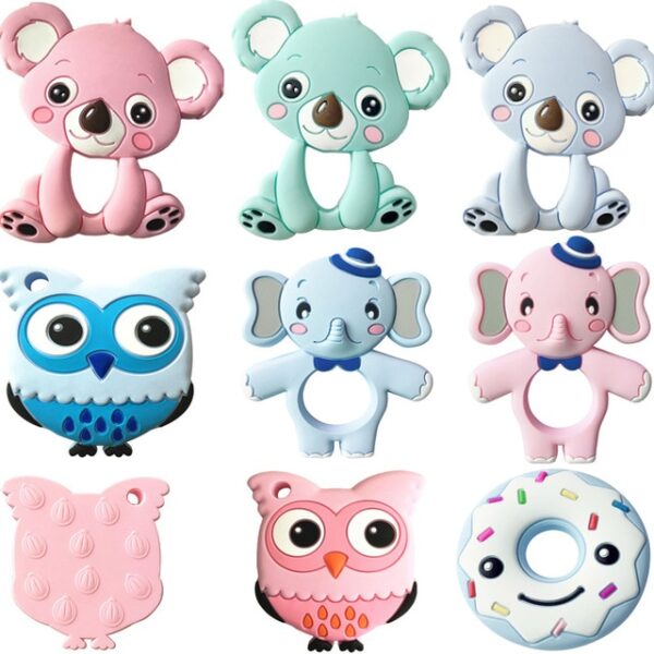 Mordedores para bebe de silicona en forma de animales para masticar (Unicornio, Buho y Donut Rosquilla - Varios colores disponibles)