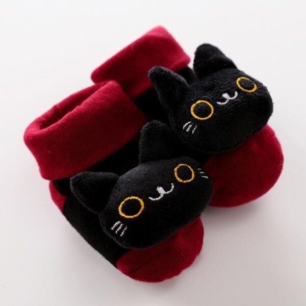 Calcetines bebe dibujos animados gatito color rojo y negro 6 o 12 meses