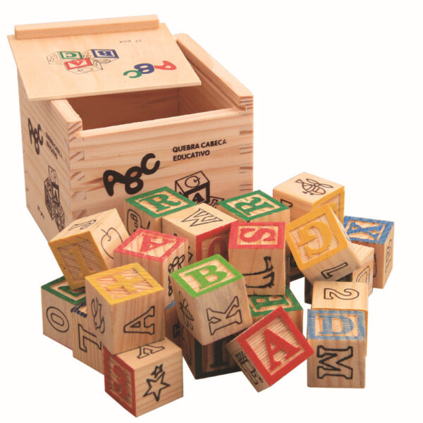 Juego de cubos apilables de madera con letras y símbolos