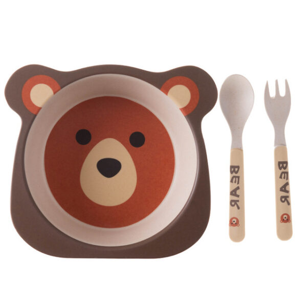 Plato con cubiertos tenedor y cuchara de fibra para niños en forma de oso