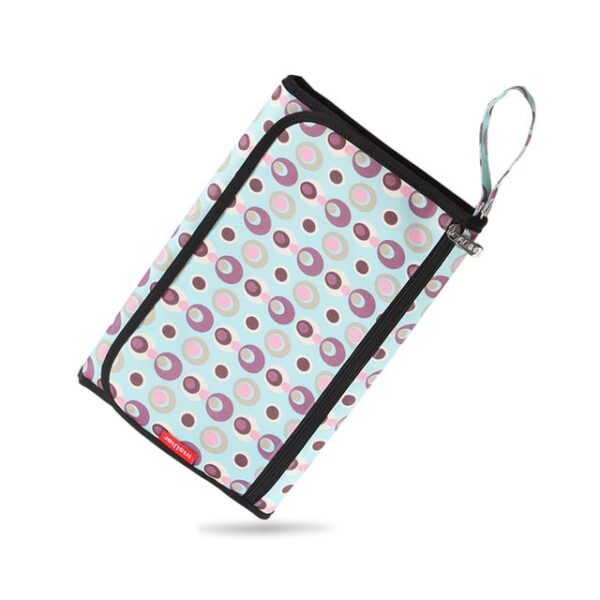 Alfrombilla cambiador portatil bebe color turquesa con topos