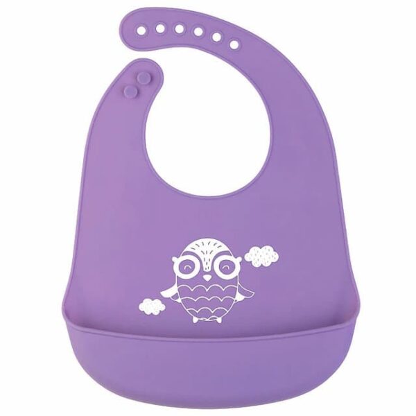 Babero de silicona ajustable color buho lila