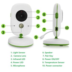 Vigilabebes Nanny de 2.0 pulgadas LCD IR con visión nocturna y control de temperatura con modo Vox - Imagen 6