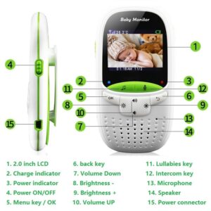 Vigilabebes Nanny radio niñera de 2.0 pulgadas LCD IR con cámara de visión nocturna y sensor de temperatura - Imagen 4