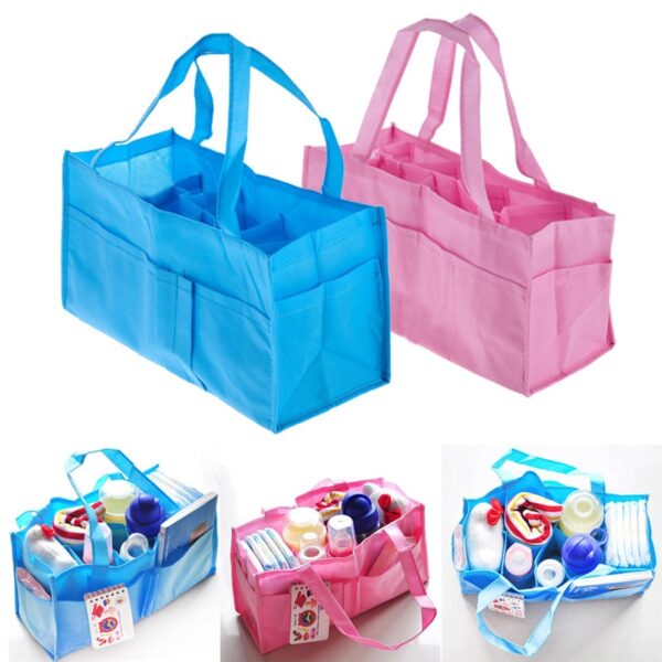 Bolsa portátil plegable con asas de algodón multifuncional para mamá (varios colores)