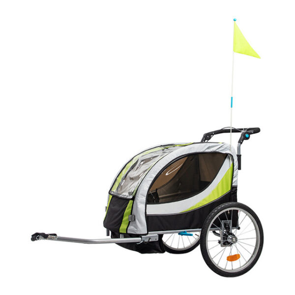 Remolque para bicicletas con cubierta impermeable color verde