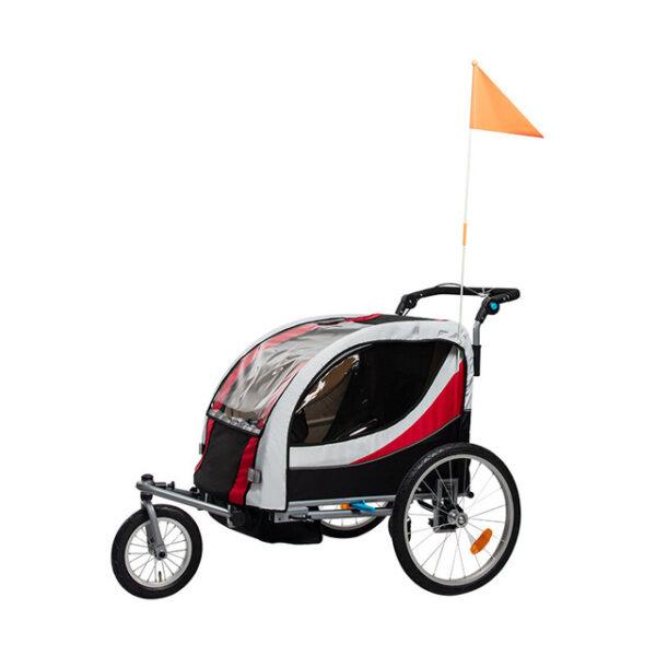 Remolque para bicicletas con cubierta impermeable color rojo