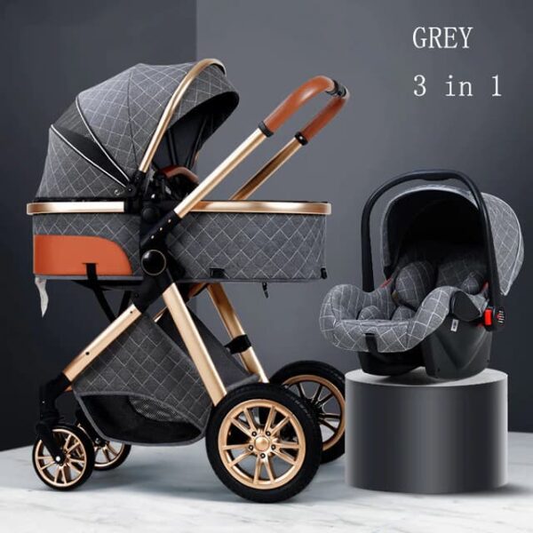 Cochecito bebe 3 en 1 de tipo alto color gris claro