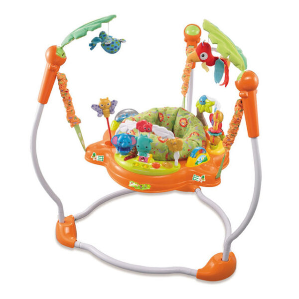 Saltador y columpio eléctrico para bebe en forma de parque móvil color naranja