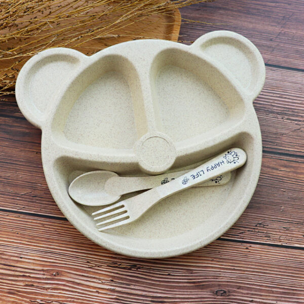 Juego de vajilla de plástico para bebes con forma de oso color blanco