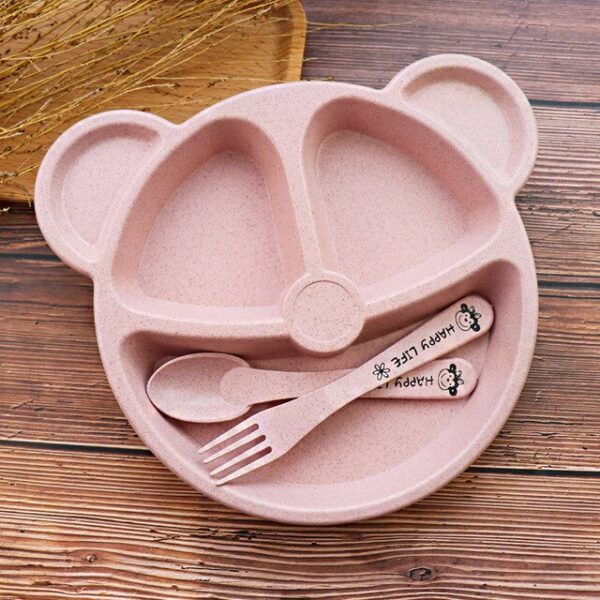 Juego de vajilla de plástico para bebes con forma de oso color rosa