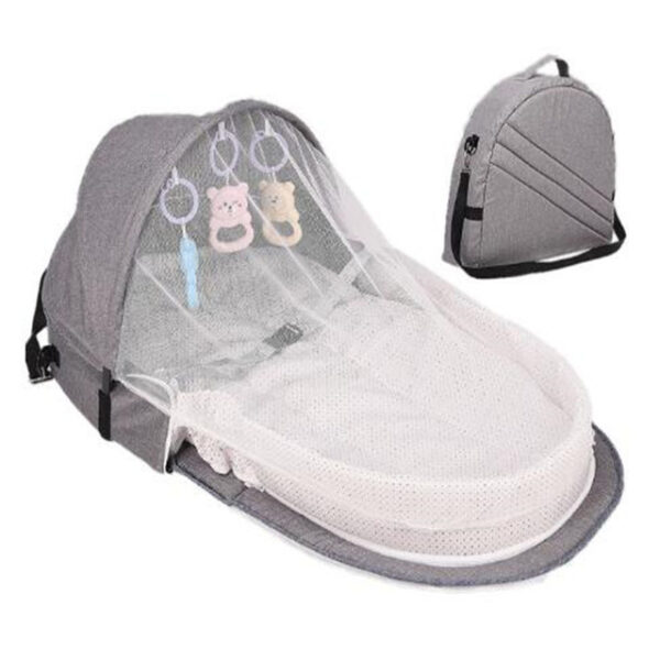 Cuna de viaje portatil y plegable color gris
