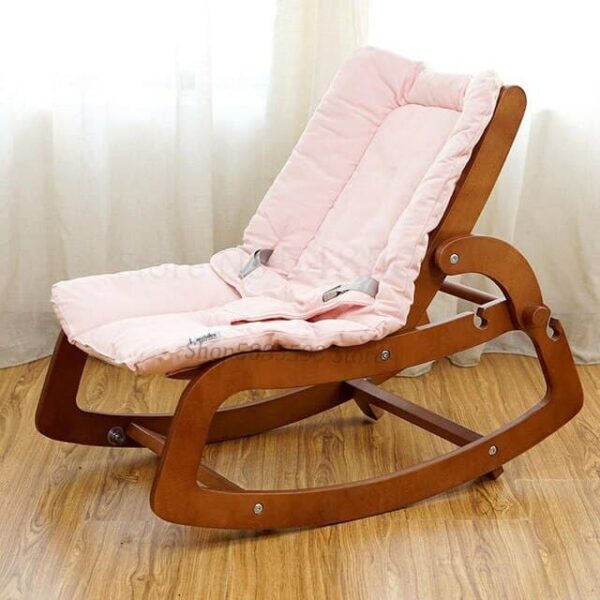 Silla mecedora de madera para bebe color rosa