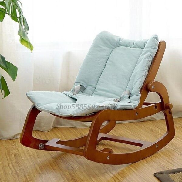 Silla mecedora de madera para bebe color azul