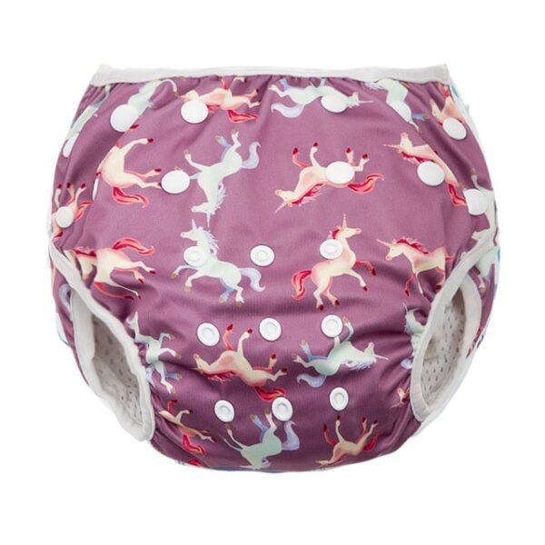 Pañal-Bañador pantalón reutilizable para bebe color rosa con uniciornios