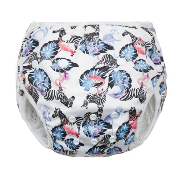 Pañal-Bañador pantalón reutilizable para bebe color blanco con zebras