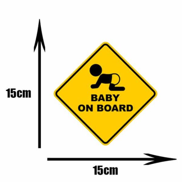 Pegatina rombo amarillo baby on board gateando con pañales