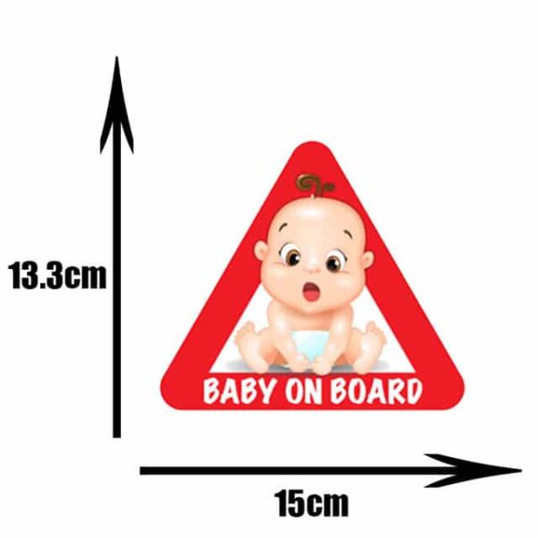 Pegatina triangulo rojo emergencia baby on board con boca abierta y un pelo rizado