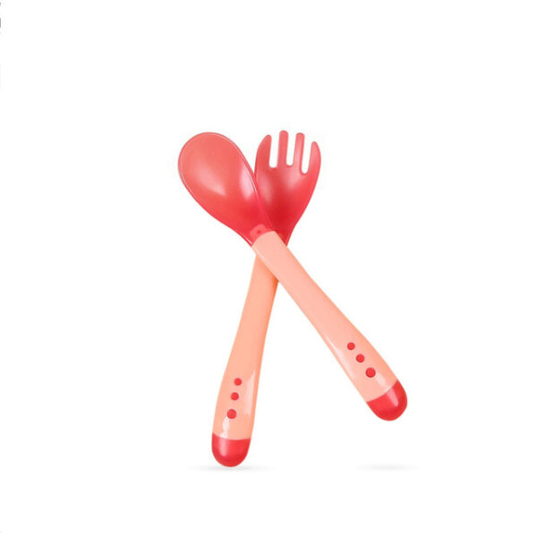 Cubiertos tenedor y cuchara para bebe color rojo