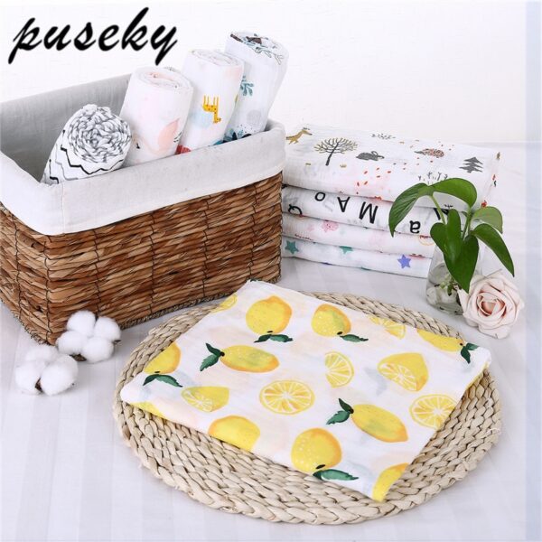 Muselina Blanca con dibujos de Frutas 100% algodón adecuado para dormir y proteger de 120 x 120 cm para bebes de 0 - 24 meses (varios diseños)