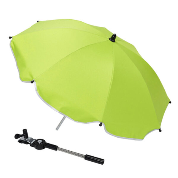 Sombrilla plegable cochecito bebe color verde lima con protección de lluvia y soporte para carrito