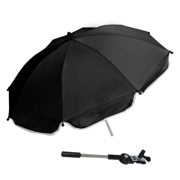 Sombrilla plegable cochecito bebe color negro con protección de lluvia y soporte para carrito