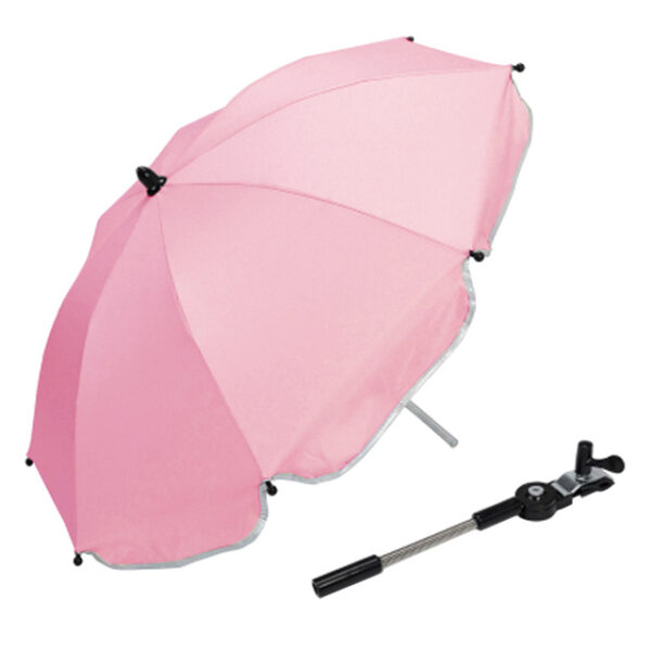 Sombrilla plegable cochecito bebe color rosa con protección de lluvia y soporte para carrito