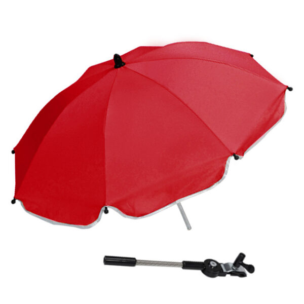 Sombrilla plegable cochecito bebe color rojo con protección de lluvia y soporte para carrito