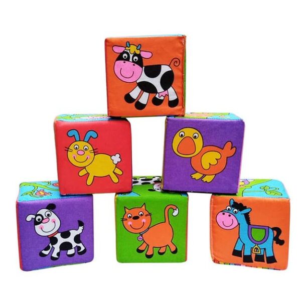Juego de bloques de construcción de tela con dibujos de animales