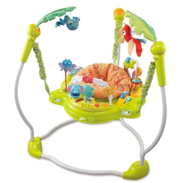 Saltador y columpio eléctrico para bebe en forma de parque móvil color verde