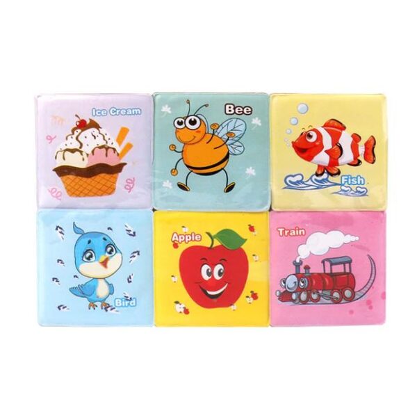 Juego cubos apilables de tela con dibujos de animales y objetos